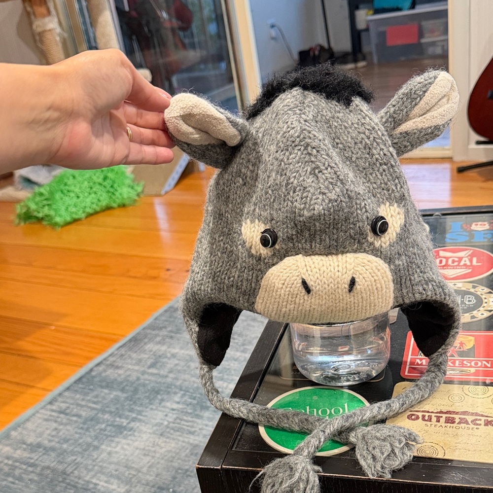 Adorable Gray Knit Donkey Hat for Kids